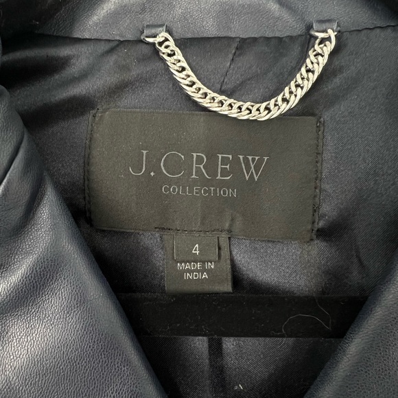J crew collection navy blue Leather Moto jacket size 4 - Picture 4 of 7